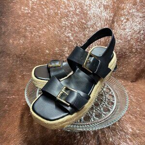 Nordstrom Black Double Buckle Platform Espadrille Sandals | Size 6.5